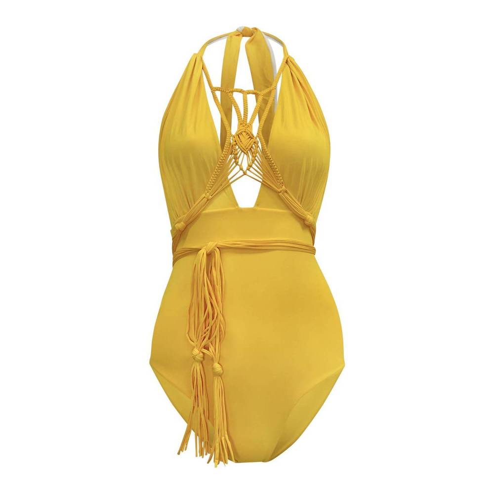 NEW CHARMOSA women's camille reversible one piece in yellow / off white